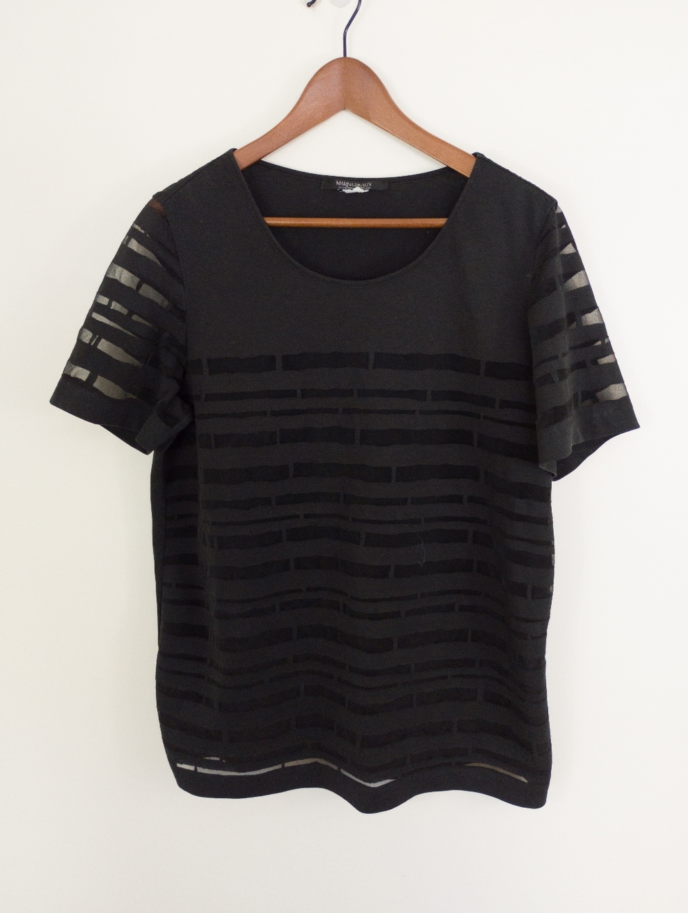Marina Rinaldi Black Top with Horizontal Sheer Stripes Size Medium